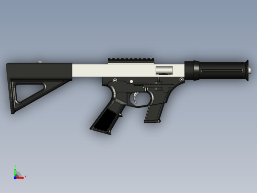 手枪左轮冲锋枪老式狙击步枪设计3D图纸hybrid-printed-smg-v1 STP前视缩略图