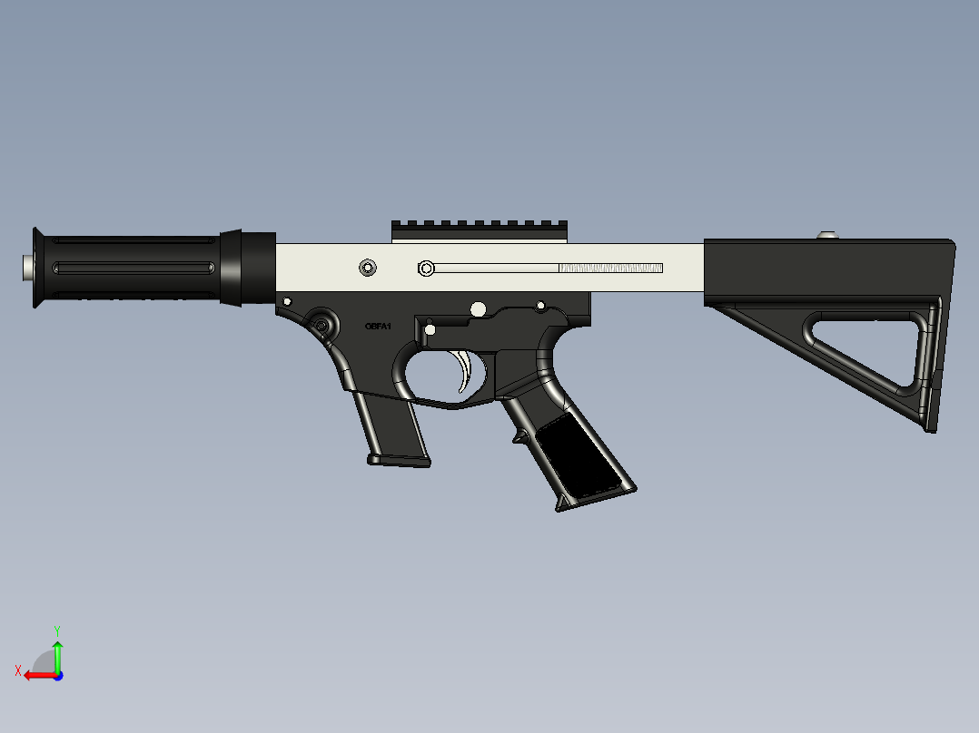 手枪左轮冲锋枪老式狙击步枪设计3D图纸hybrid-printed-smg-v1 STP后视图