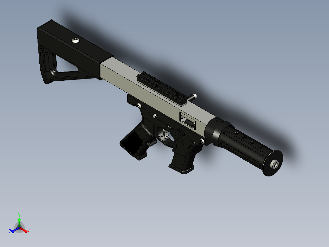 手枪左轮冲锋枪老式狙击步枪设计3D图纸hybrid-printed-smg-v1 STP正等轴测图