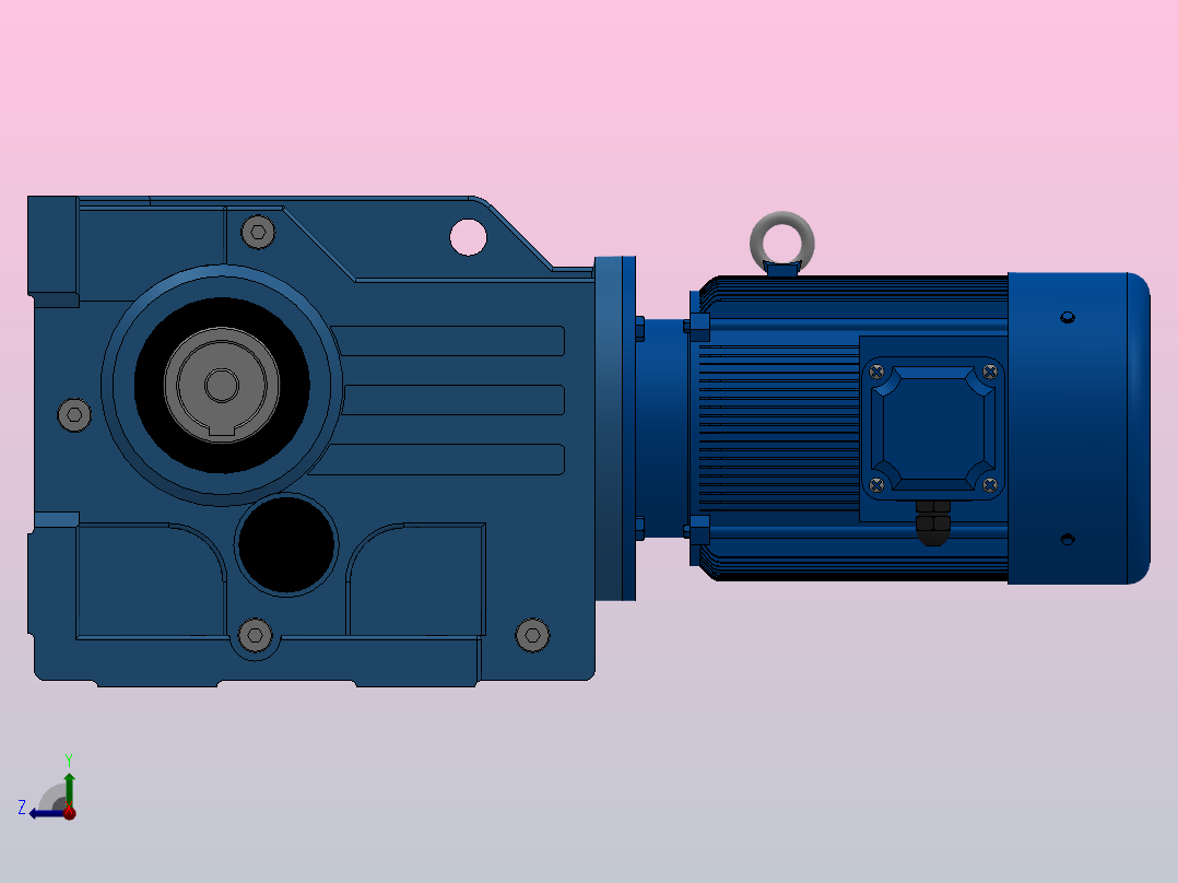 KAB67底脚空心轴安装螺旋锥齿轮减速机KAB67-Y0.25-4P-108.03-M1-0°-A右视图