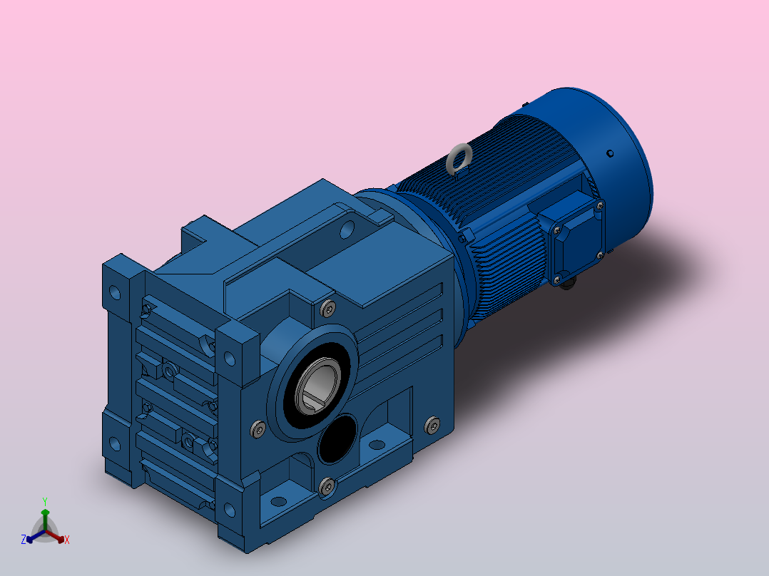 KAB67底脚空心轴安装螺旋锥齿轮减速机KAB67-Y0.25-4P-108.03-M1-0°-A正等轴测图