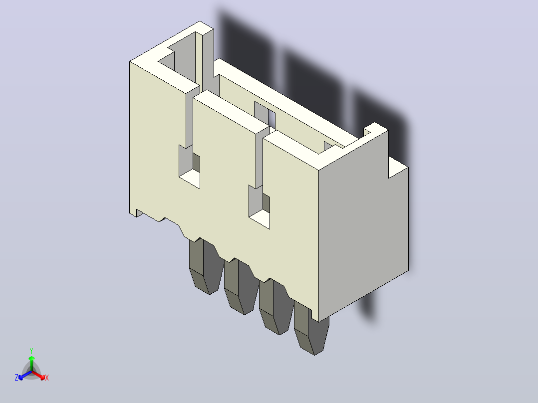 短款型直插头JST connector 1x4 P1.25mm thru hole wafer A2 v5正等轴测图
