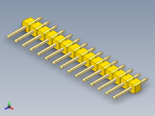 彩色公头100mil（2.54mm）系列-DS1021_yellow_1x15p_100mil_Type1_rev1.0正等轴测缩略图