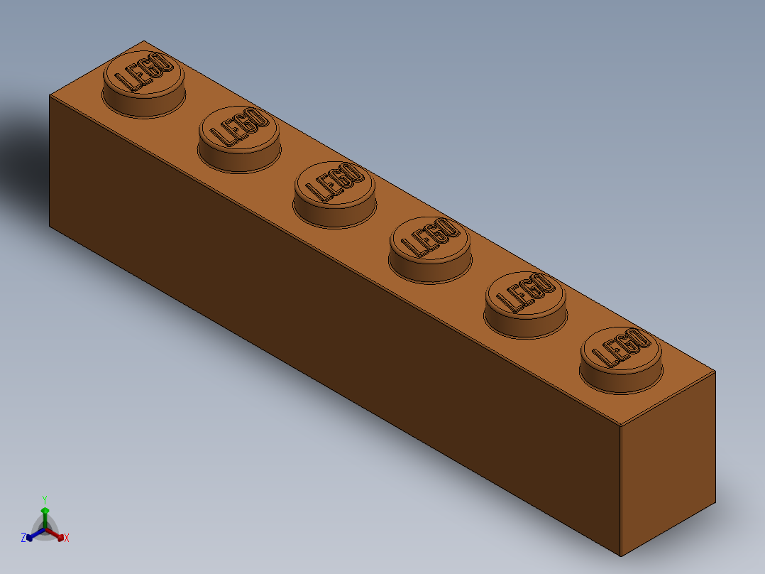 乐高套装 4421基本积木-4189007 - 3009 Bright Orange Brick 1 x 6.SLDPRT主视图