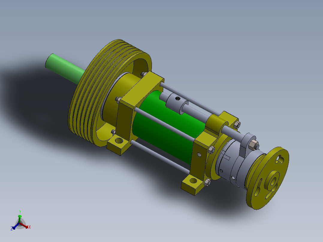 带直线运动的液压活塞组件，用于移动皮带传动系统的皮带轮