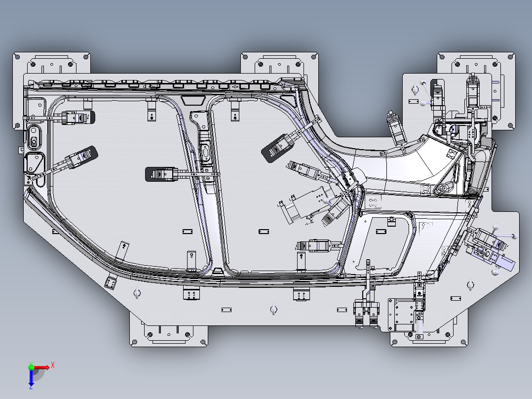奔驰侧围外板焊接夹具俯视图
