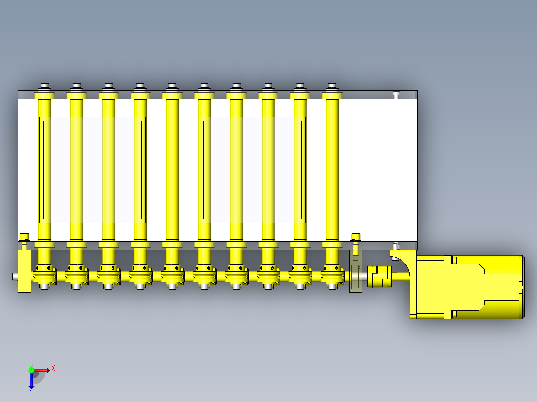 传导圆皮带直行动力的滚轮传送带俯视图