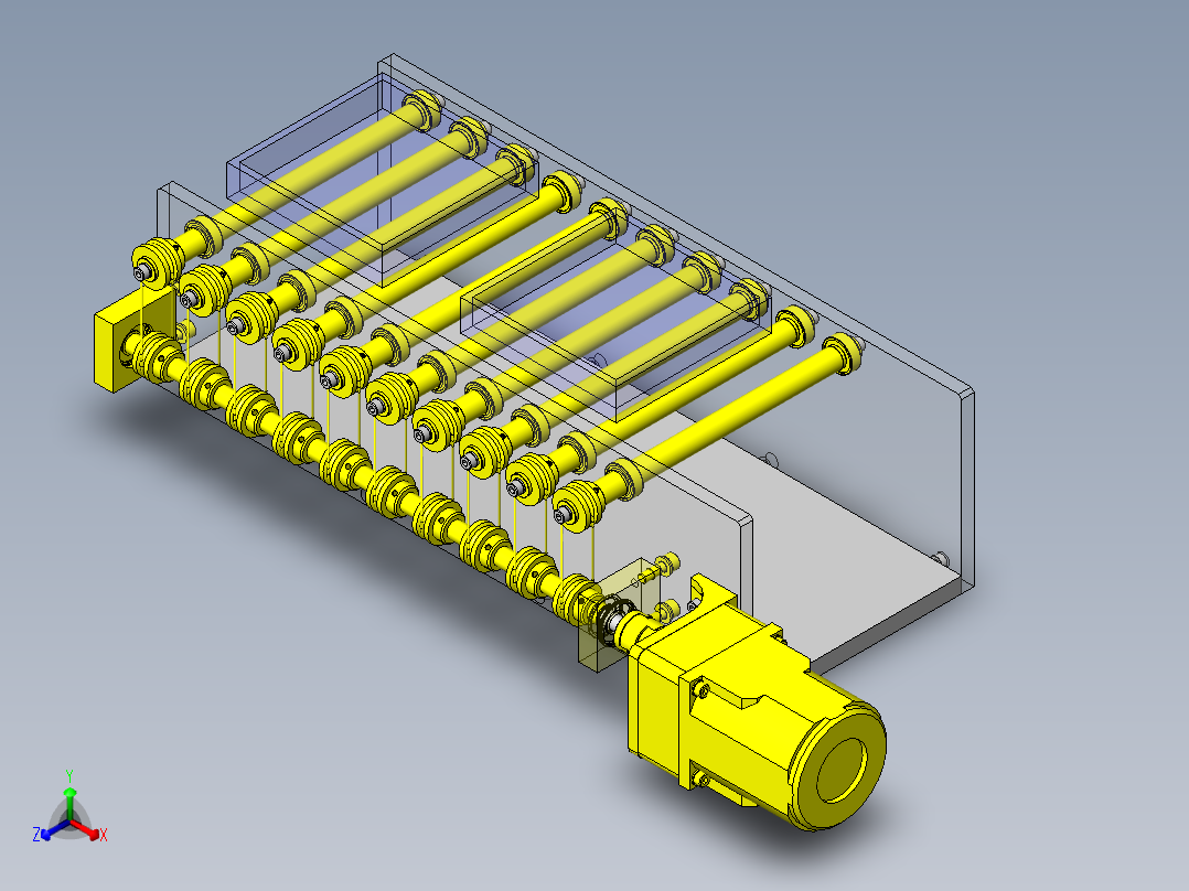 传导圆皮带直行动力的滚轮传送带正等轴测图