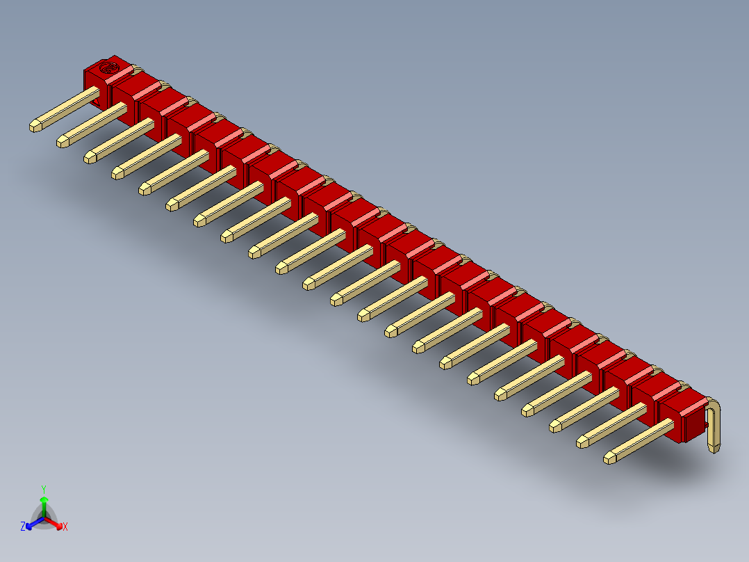 彩色公排针 100mil 2.54mm 系列-DS1022_red_1x22p_100mil_TypeD_rev1.0主视图