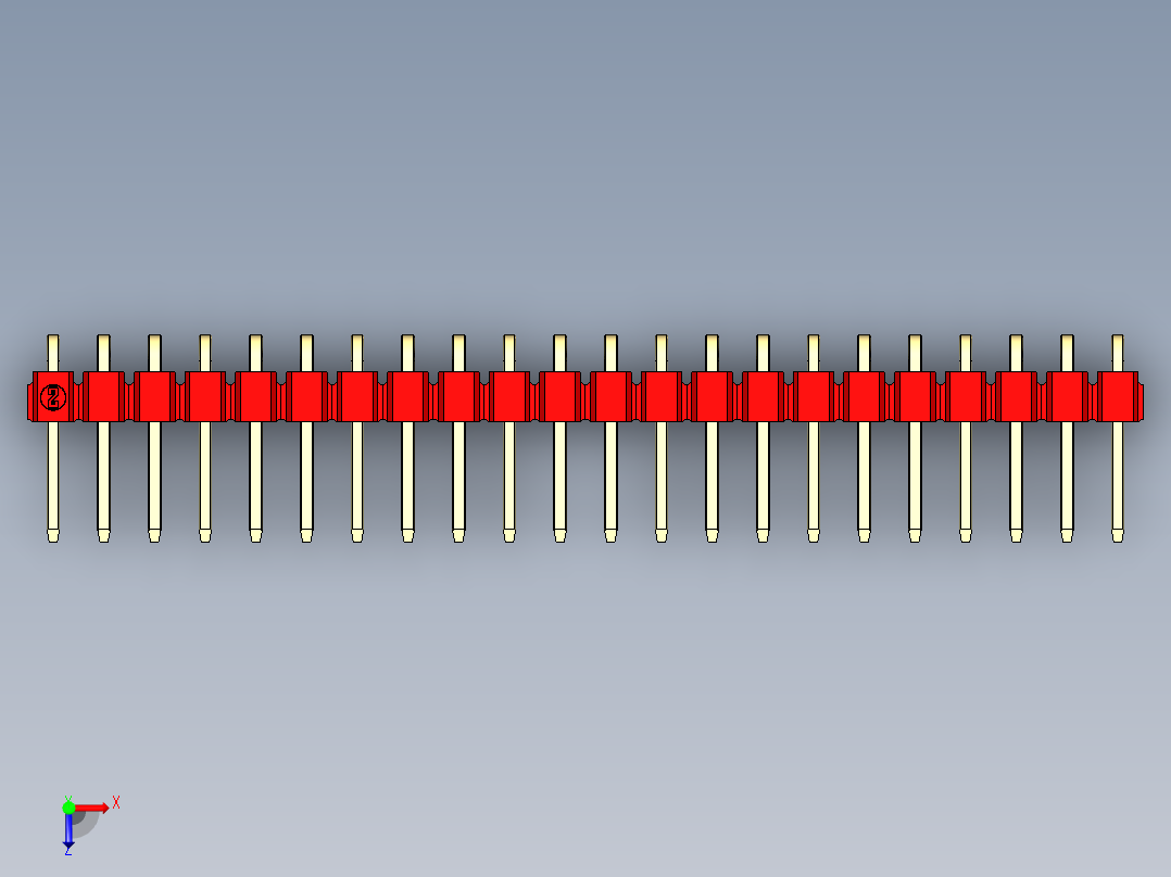 彩色公排针 100mil 2.54mm 系列-DS1022_red_1x22p_100mil_TypeD_rev1.0俯视图