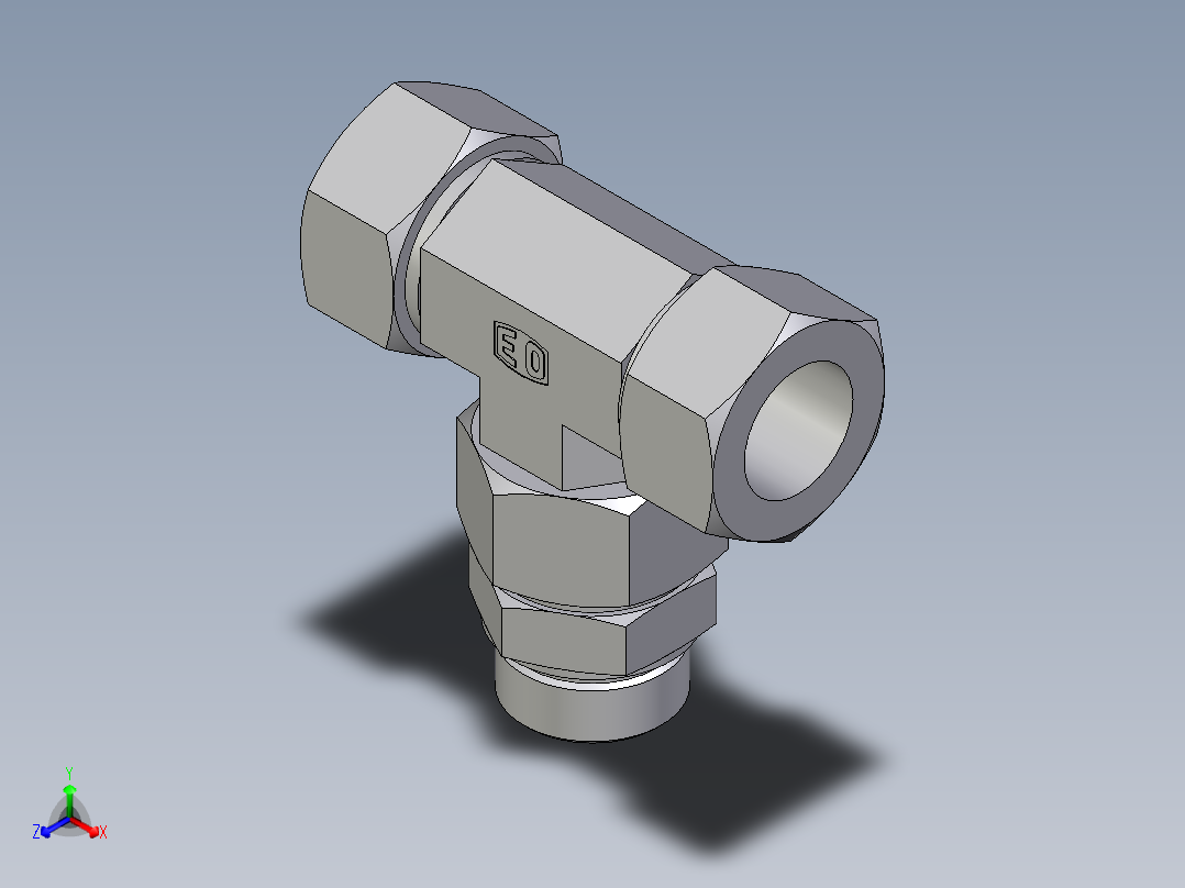 卡套式工业通用硬管接头EO_Assembled_adjustable_standpipe_branch_tee_EVT38SM71主视图