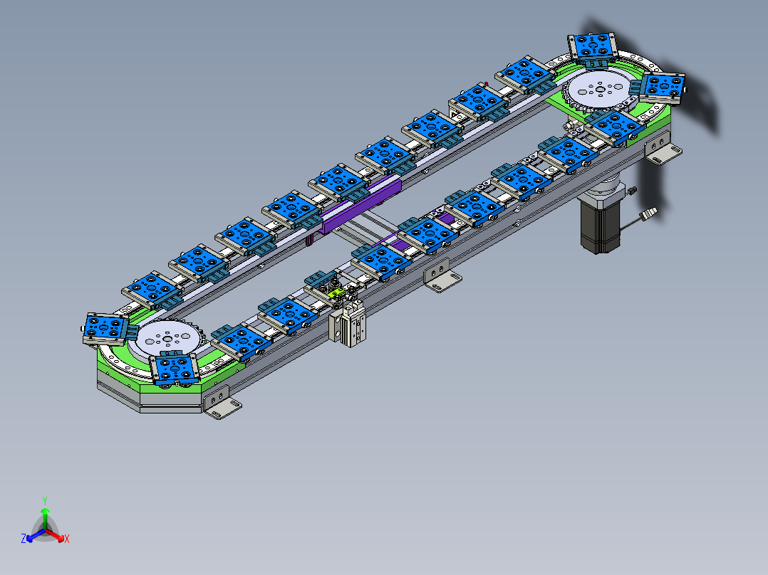 环形导轨循环输送线 椭圆形22工位2定位工位链条环形导轨自动化生产线正等轴测图