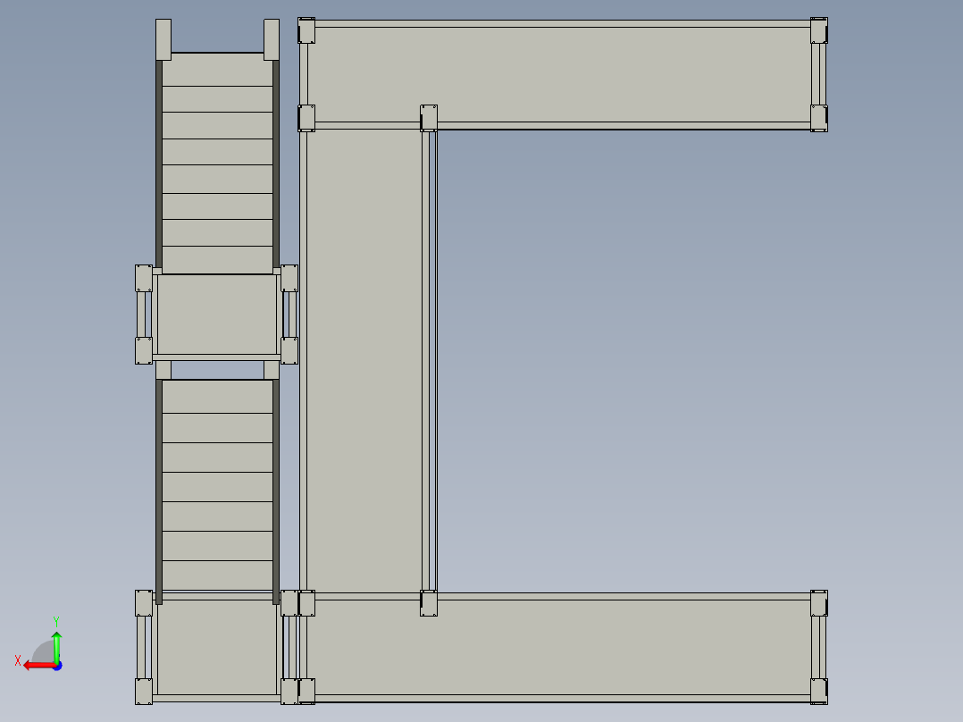 具有辅助工作台的电梯安装架后视图