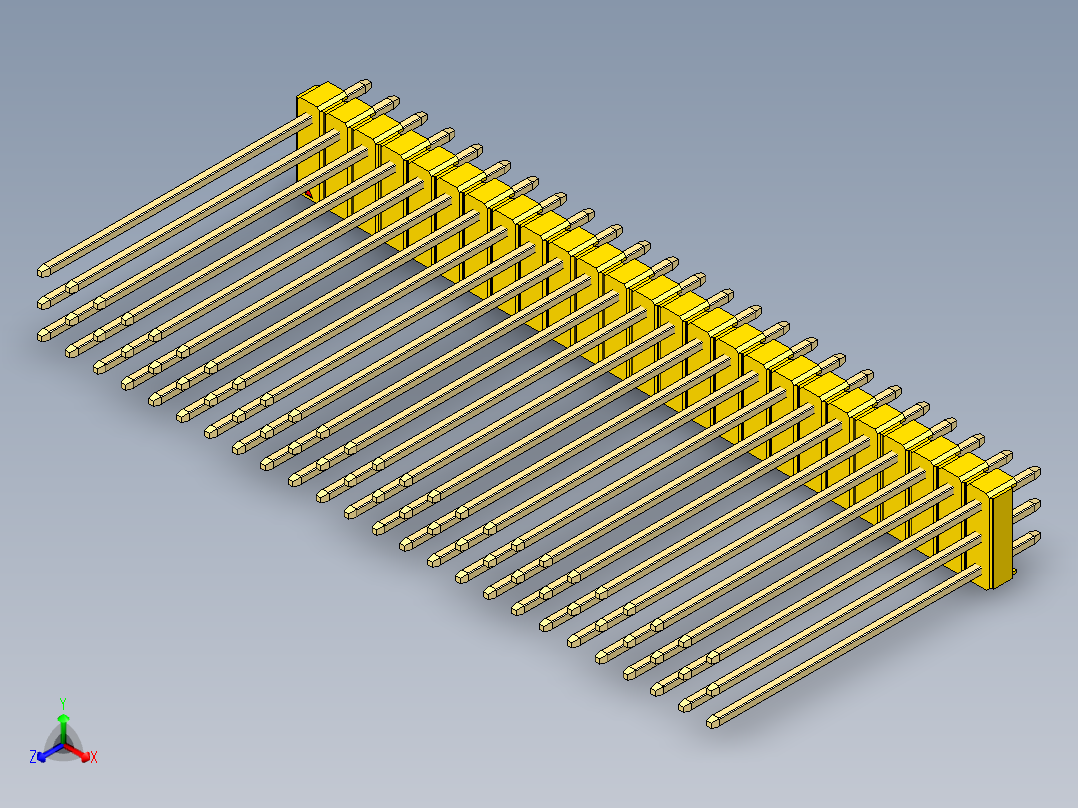 彩色公头100mil（2.54mm）系列-DS1021_yellow_3x25p_100mil_Type43_rev1.0主视图