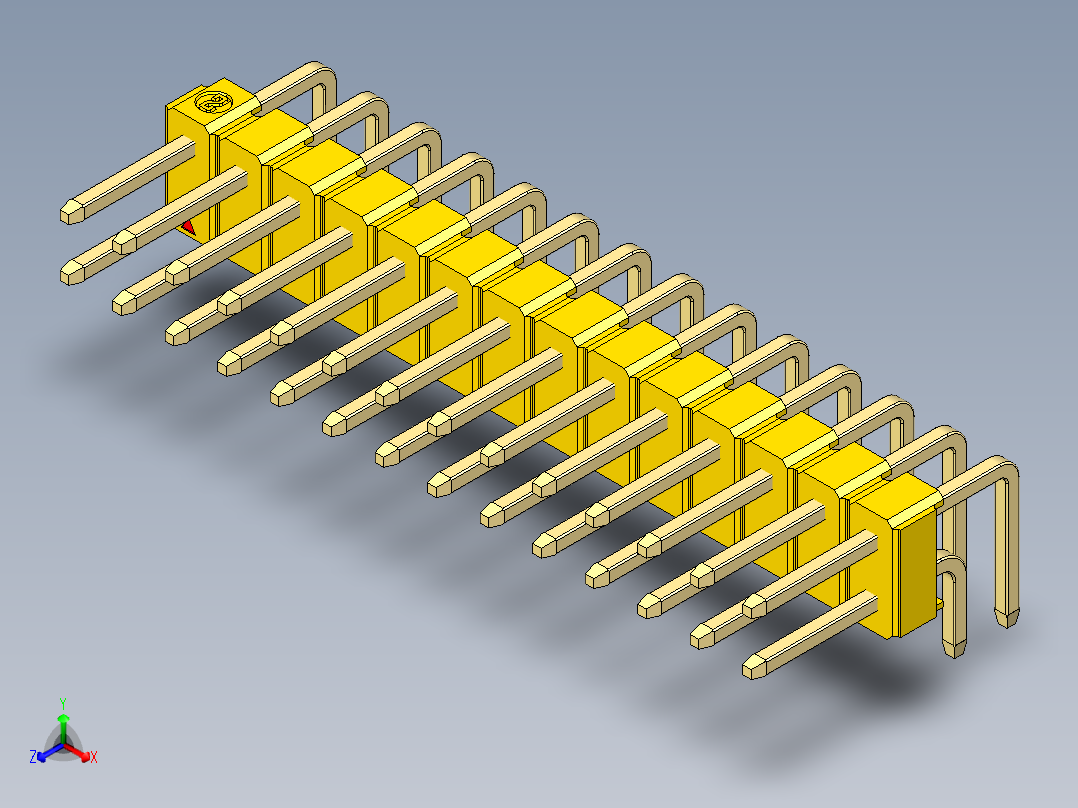 彩色公排针 100mil 2.54mm 系列-DS1022_yellow_2x14p_100mil_TypeD_rev1.0主视图