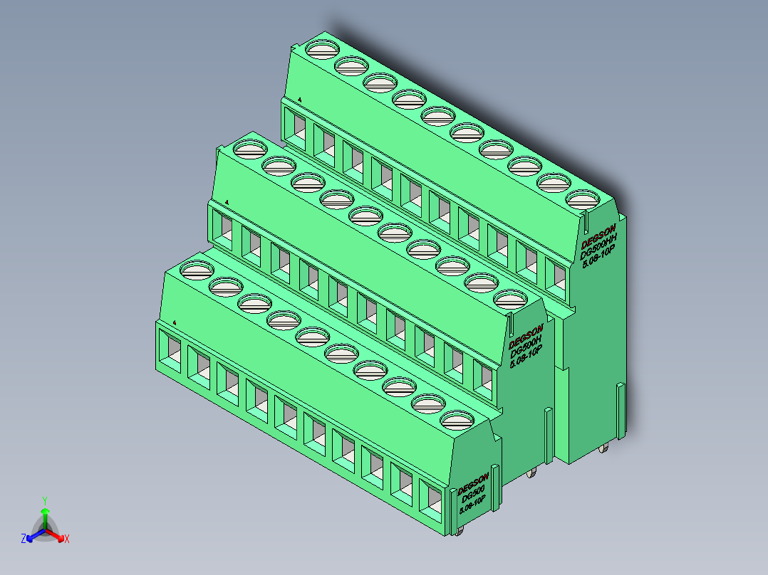 DEGSON DG500 系列 5.05.087.62mm 接线端子-DG500A3-5.08-30P-14-00AH正等轴测图