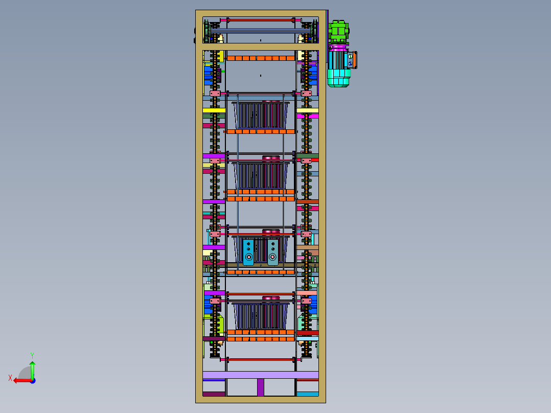 连续链条式送料提升料架后视图