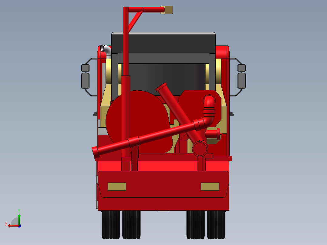 压裂车架三维SW模型右视图