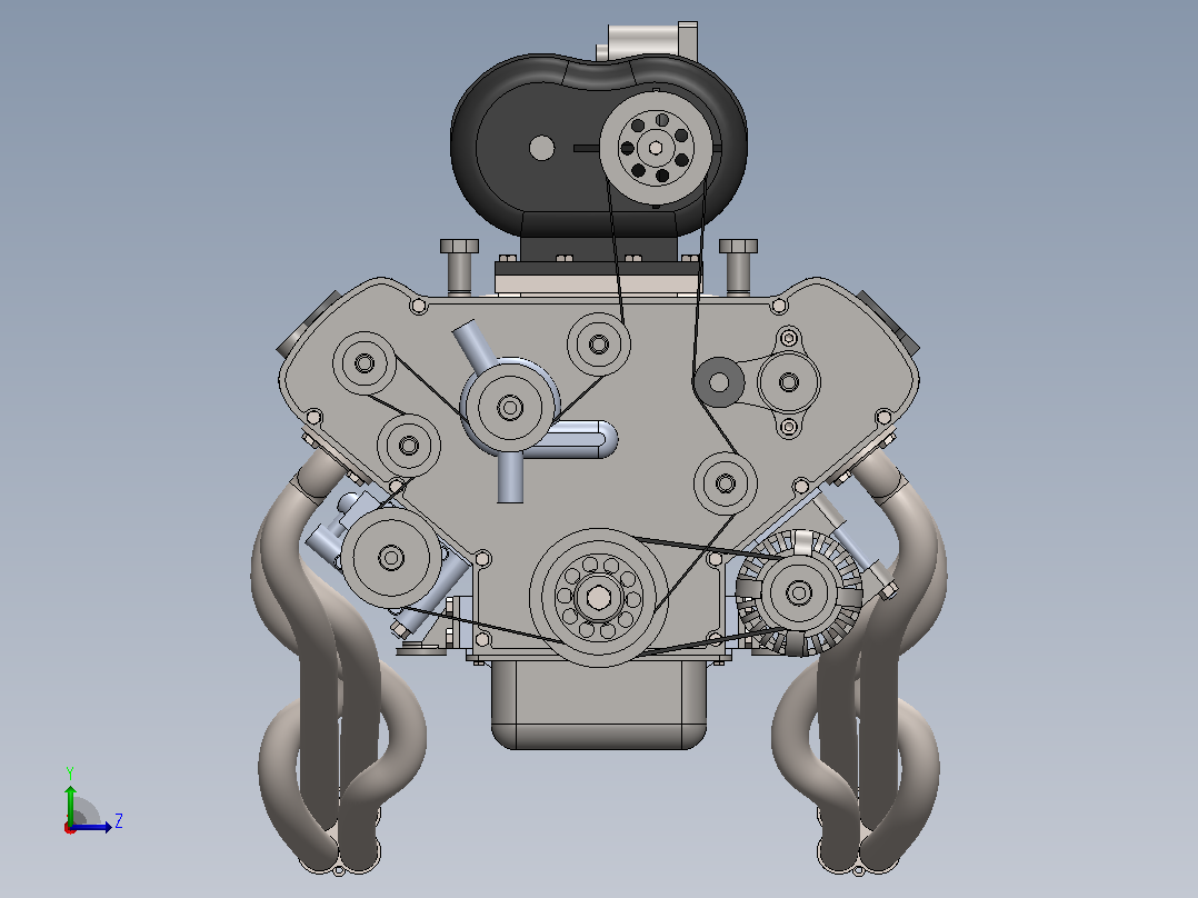 通用增压 DOHC V8 发动机左视图