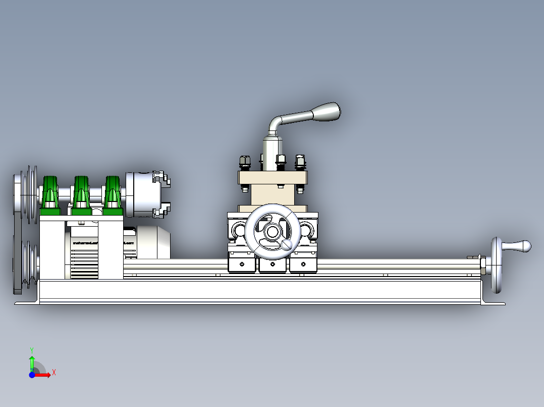 lathe车床核心结构3D图纸 Solidworks设计 附STEP IGS前视图