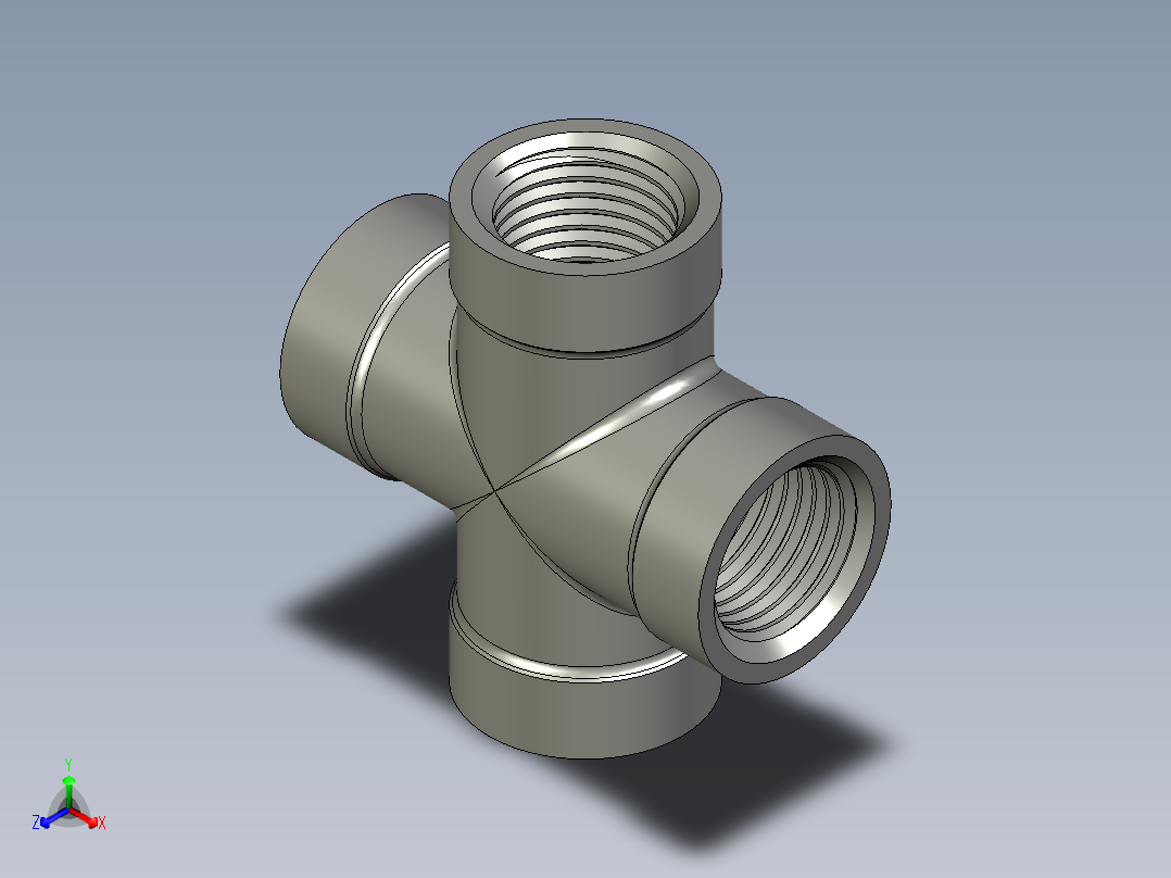 螺纹管四通-等径内丝 DN8正等轴测图