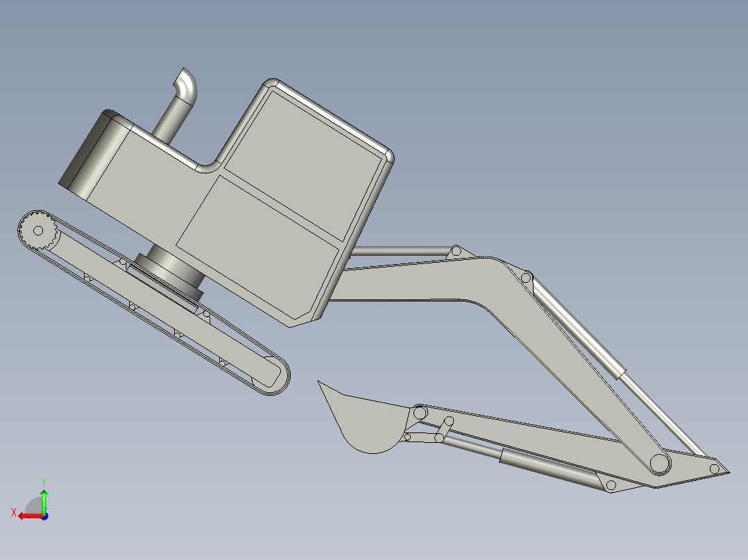 小型履带式挖掘机3D模型后视图