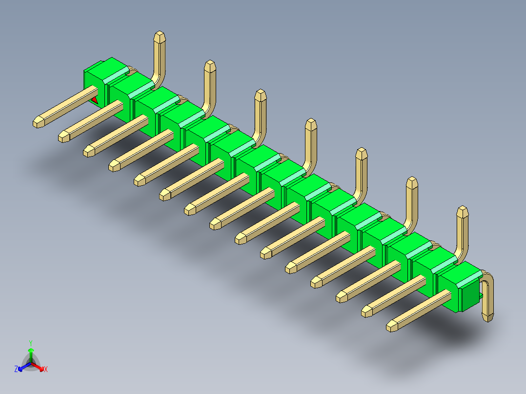 彩色公排针 100mil 2.54mm 系列-DS1022_green_15p_100mil_Type_SMT_R2_rev1.0主视图