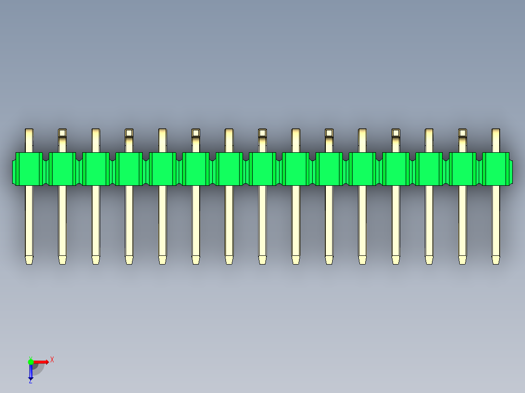 彩色公排针 100mil 2.54mm 系列-DS1022_green_15p_100mil_Type_SMT_R2_rev1.0俯视图