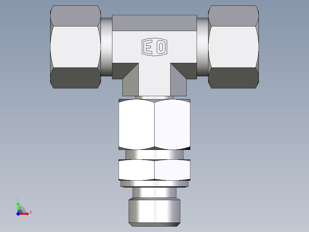 卡套式工业通用硬管接头EO_Assembled_adjustable_standpipe_branch_tee_EVT12LM71前视图