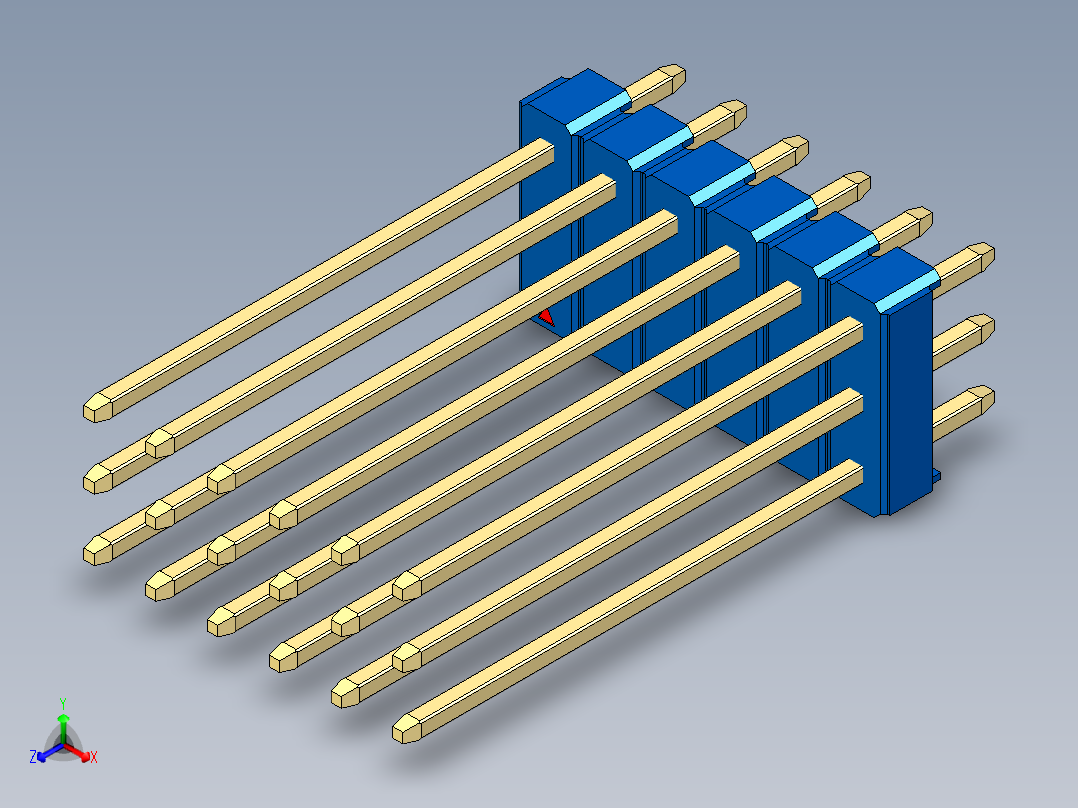 彩色公头100mil（2.54mm）系列-DS1021_blue_3x06p_100mil_Type19_rev1.0正等轴测图