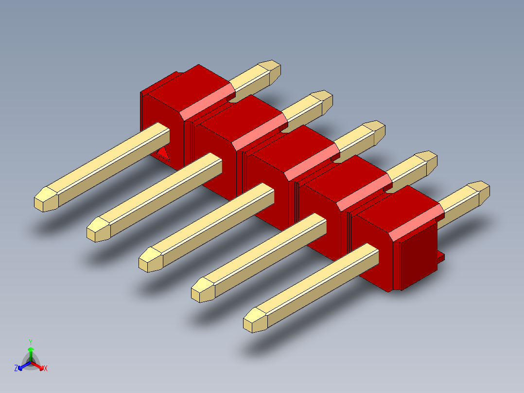 彩色公头100mil（2.54mm）系列-DS1021_red_1x05p_100mil_Type1_rev1.0主视图