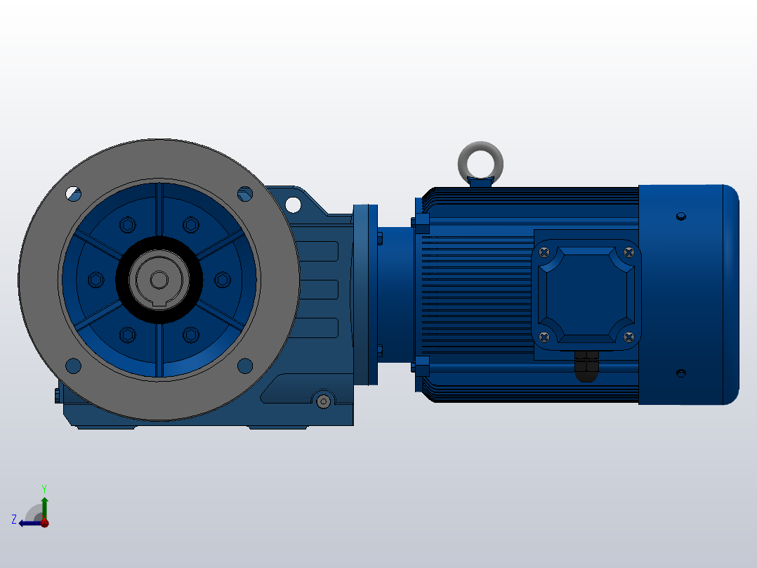 KAF57轴输入的螺旋锥齿轮减速机KAF57-Y1.5-4P-27.34-M1-0°-A右视图