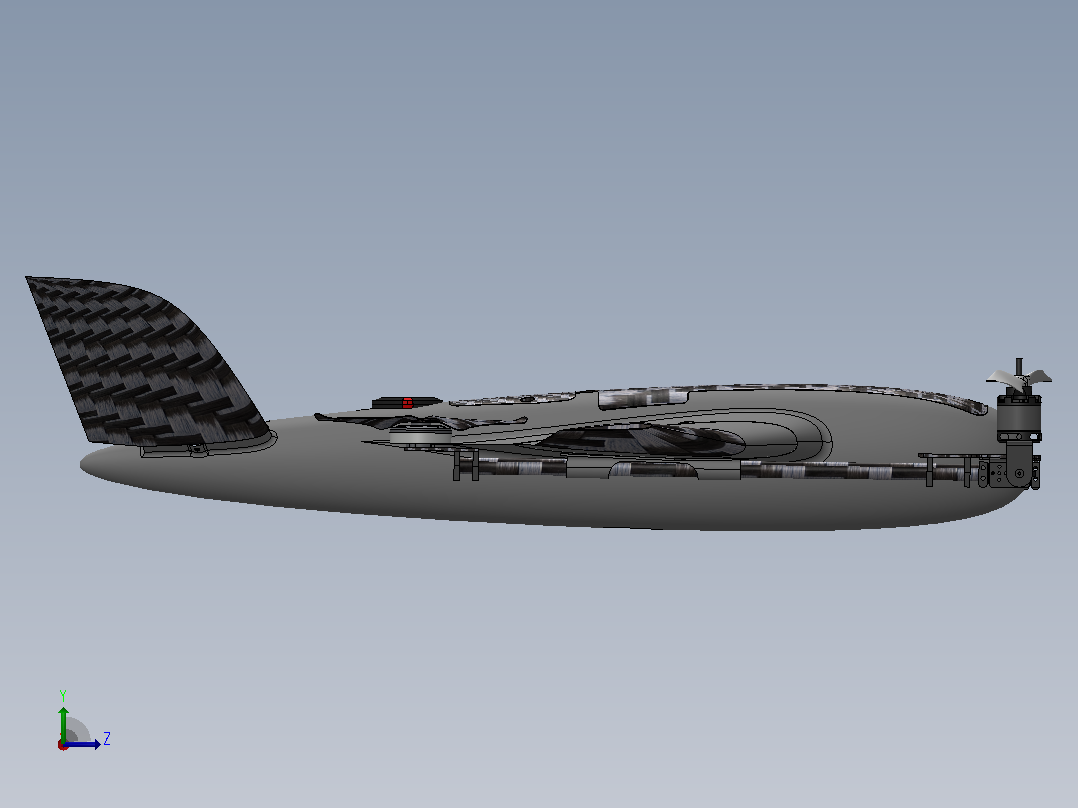 VTOL带倾转系统的垂直起降固定翼无人机3D图纸 Solidworks设计左视图