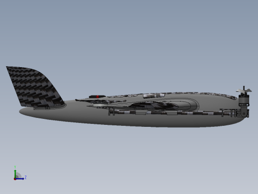 VTOL带倾转系统的垂直起降固定翼无人机3D图纸 Solidworks设计左视缩略图