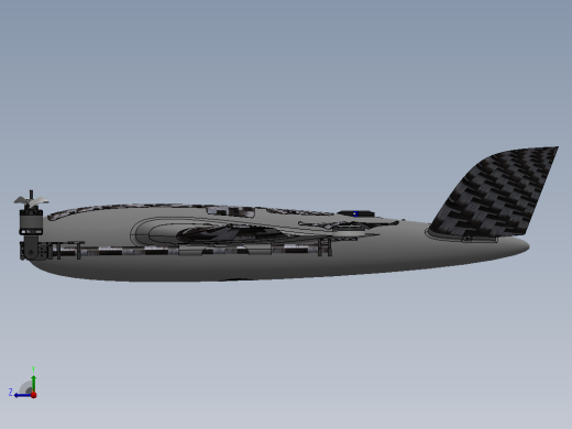 VTOL带倾转系统的垂直起降固定翼无人机3D图纸 Solidworks设计右视缩略图