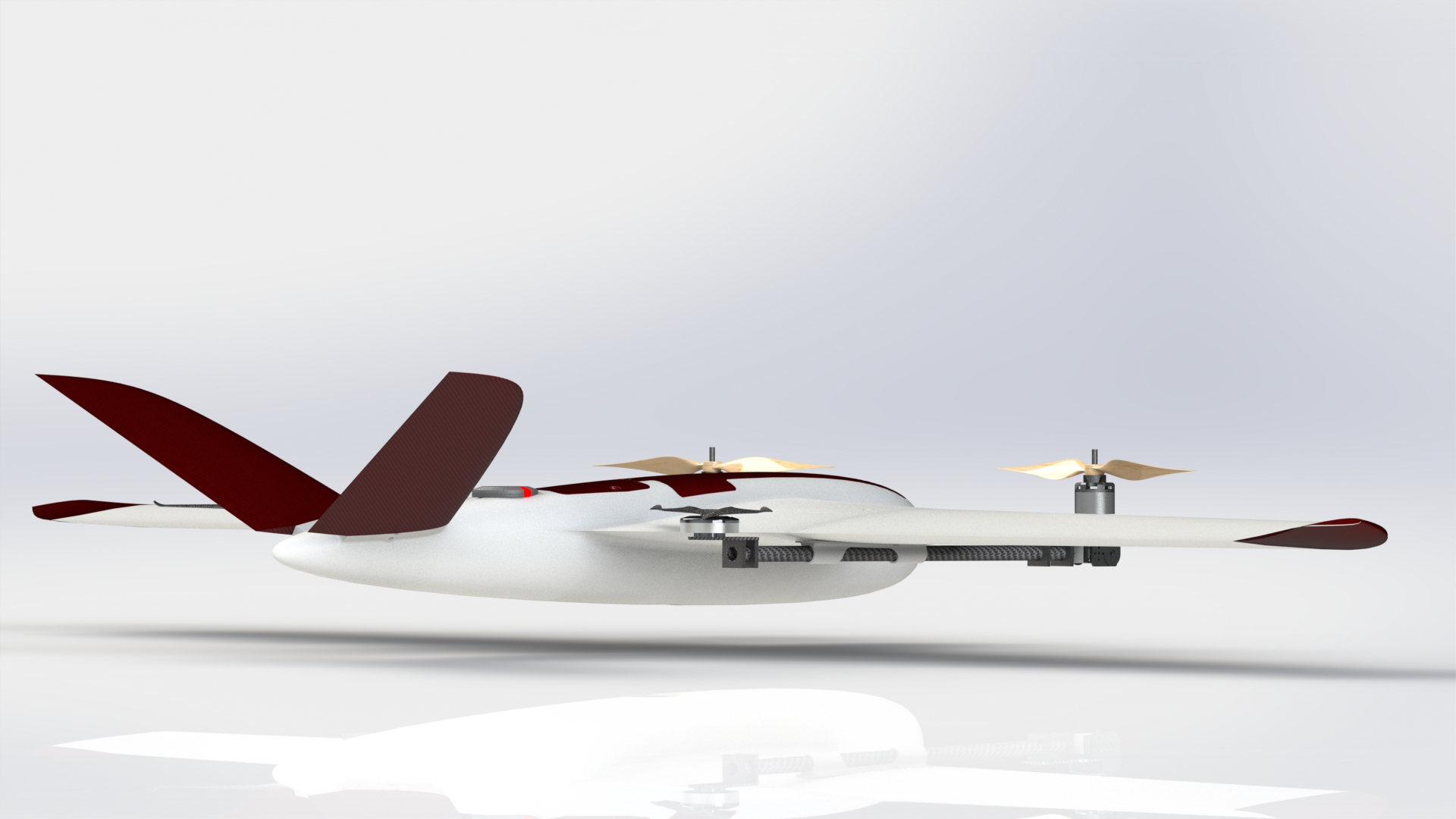 VTOL带倾转系统的垂直起降固定翼无人机3D图纸 Solidworks设计