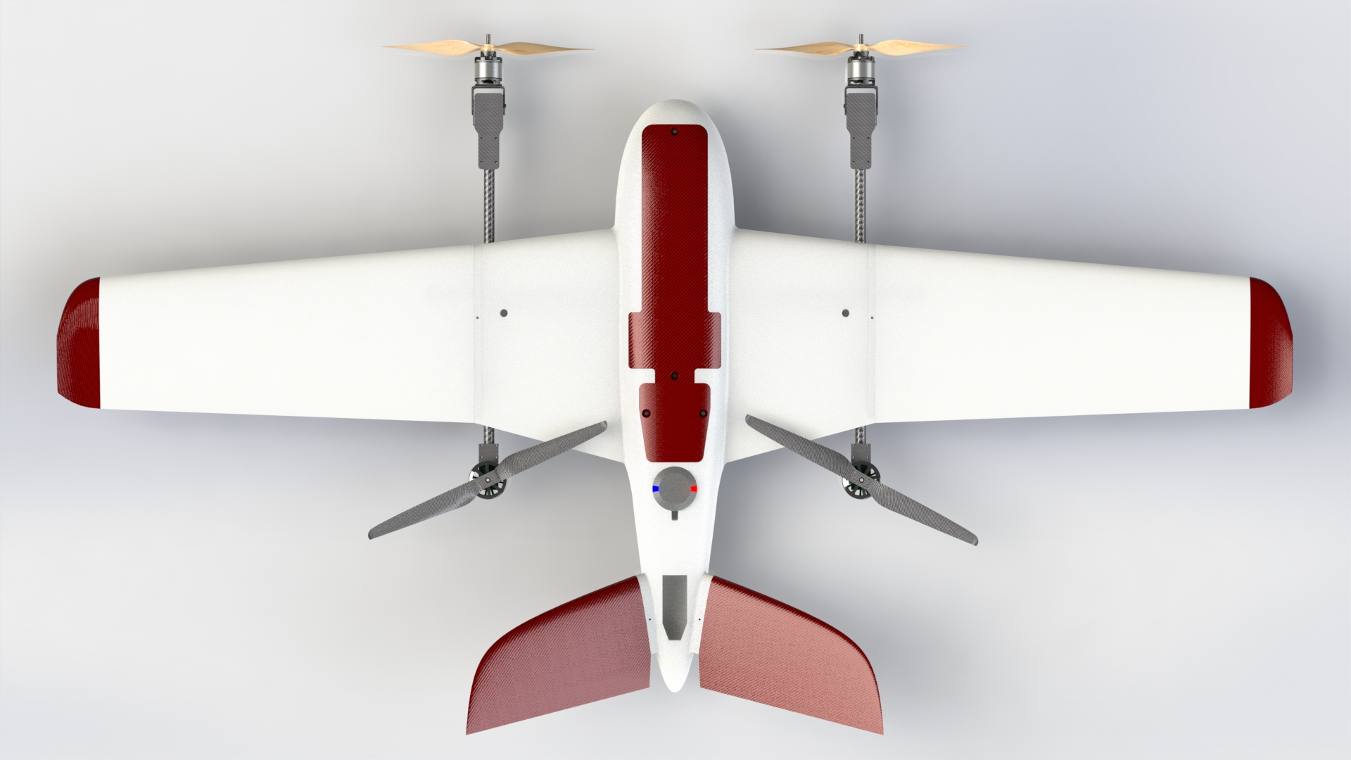 VTOL带倾转系统的垂直起降固定翼无人机3D图纸 Solidworks设计