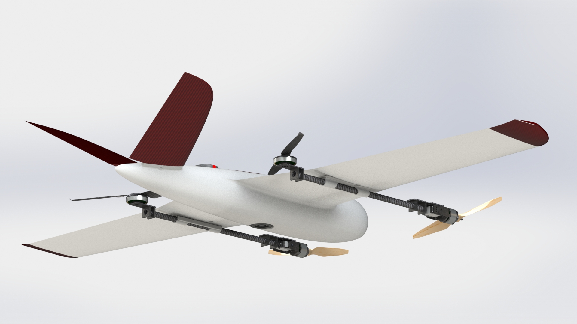 VTOL带倾转系统的垂直起降固定翼无人机3D图纸 Solidworks设计