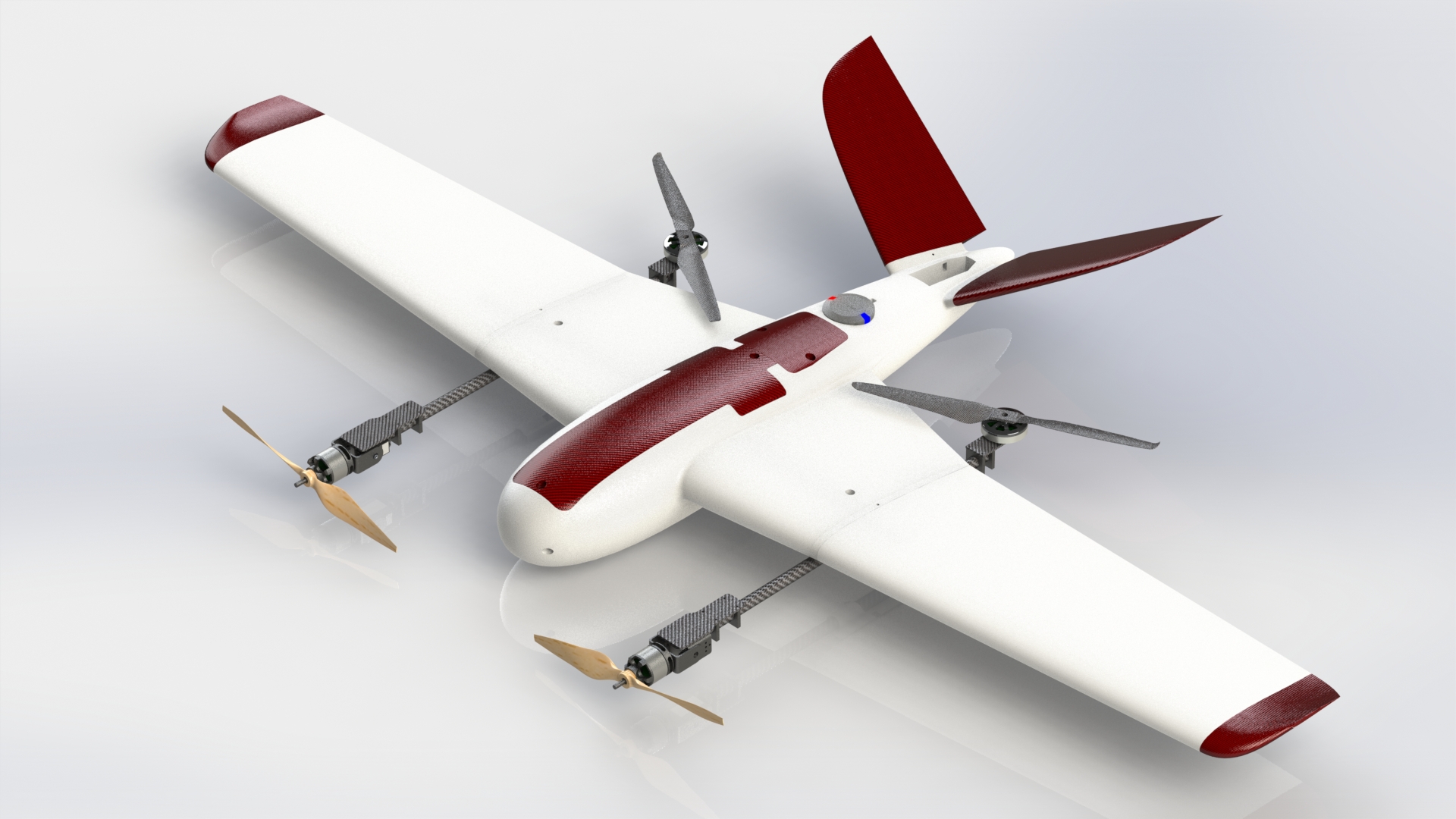 VTOL带倾转系统的垂直起降固定翼无人机3D图纸 Solidworks设计