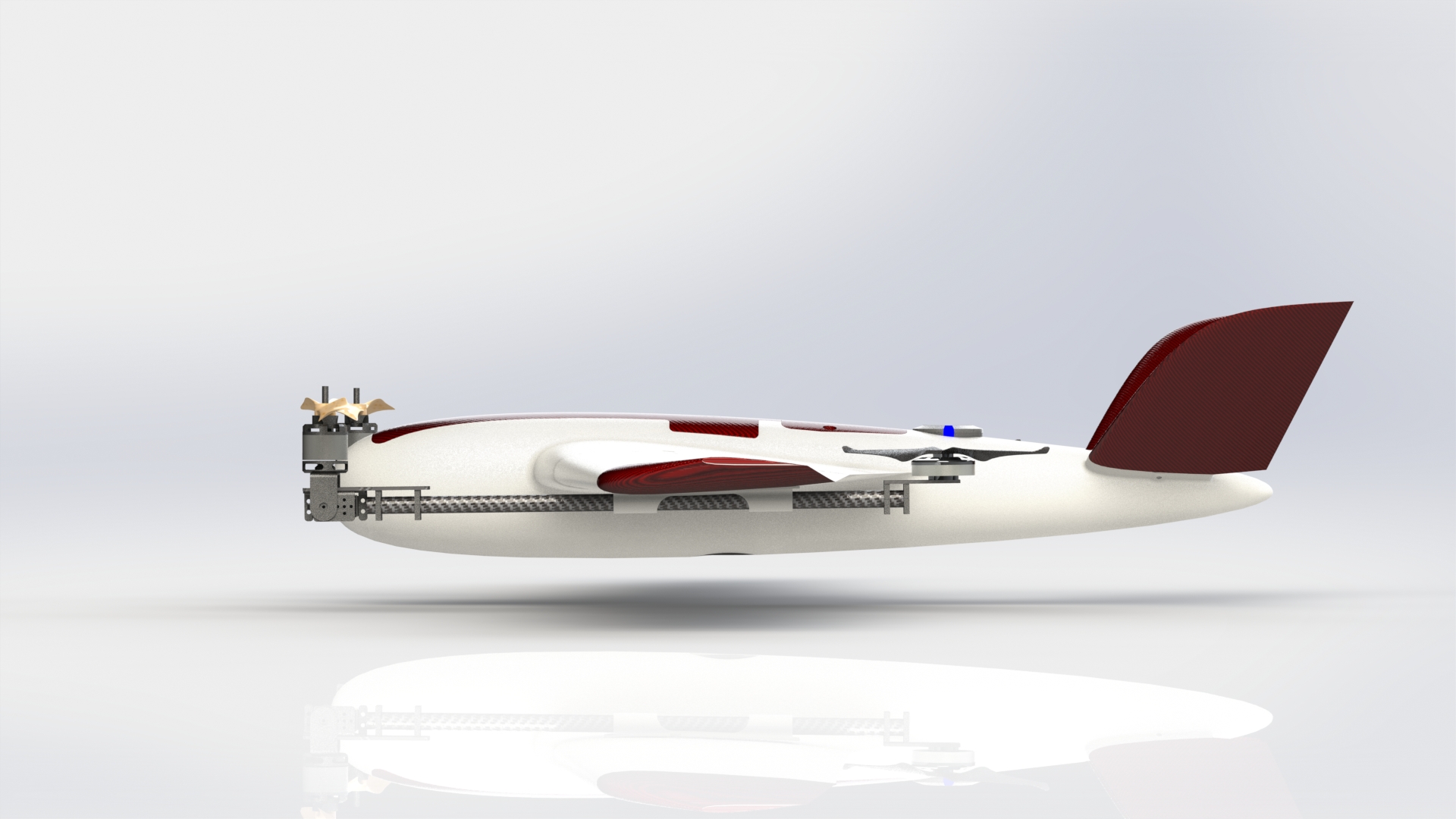 VTOL带倾转系统的垂直起降固定翼无人机3D图纸 Solidworks设计