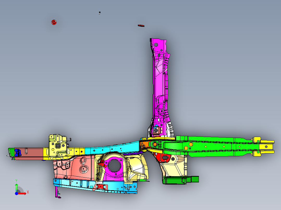 左前纵梁总成(含轮罩)前视图