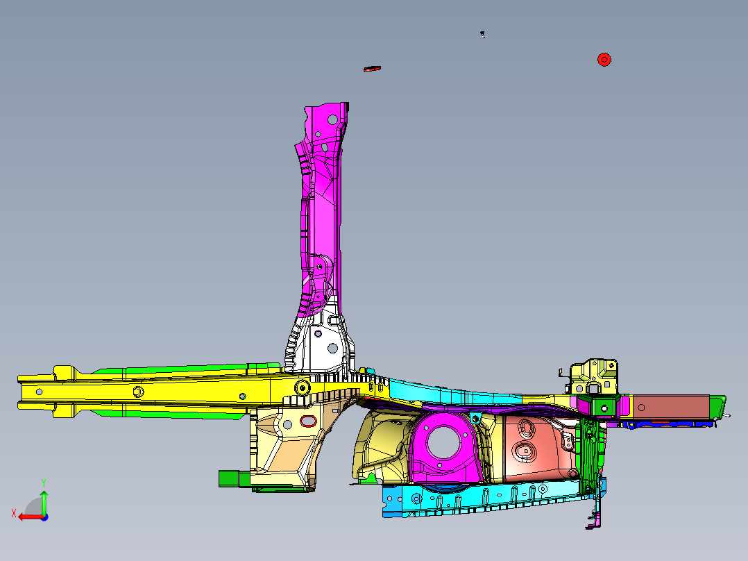 左前纵梁总成(含轮罩)后视图