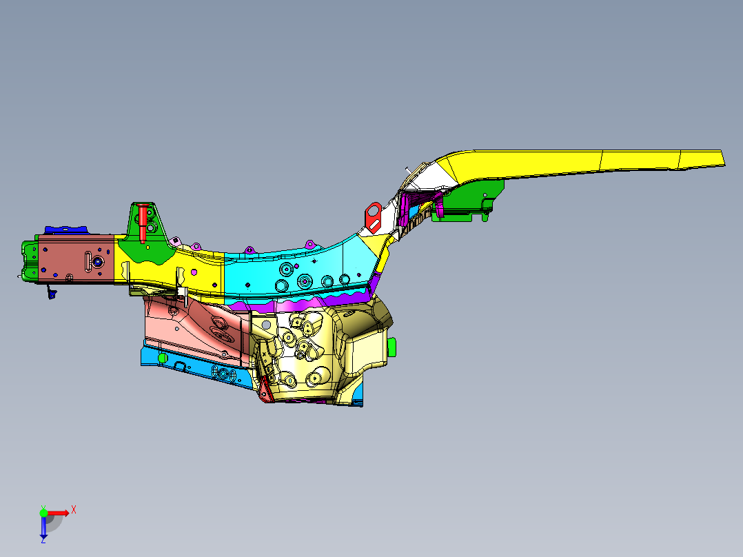 左前纵梁总成(含轮罩)俯视图