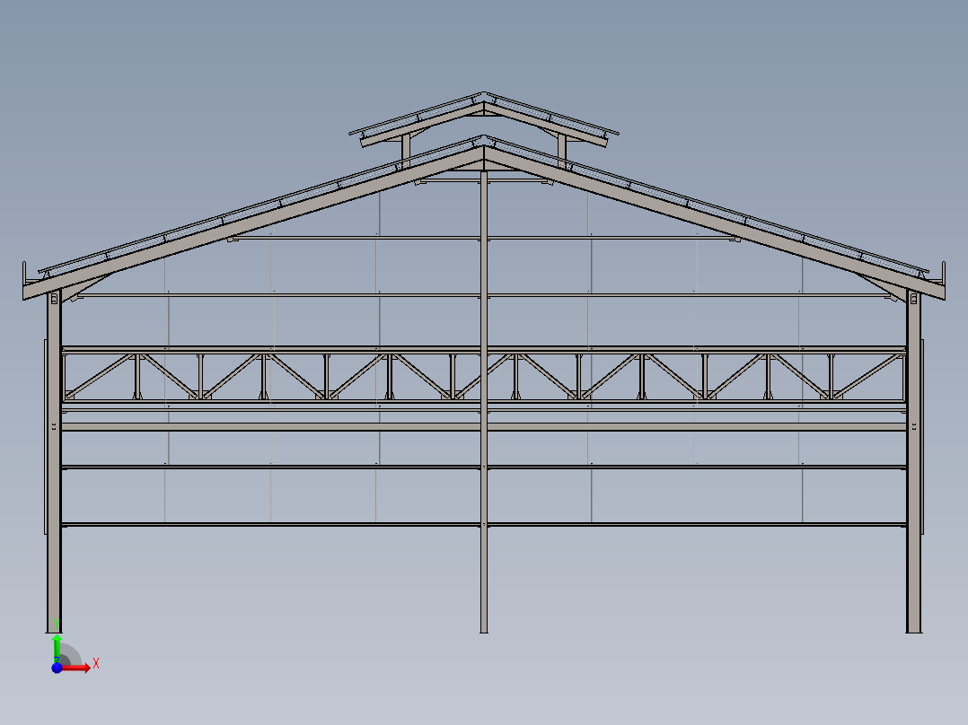 牛栏牛棚钢架屋（sw2016含所有特征前视图