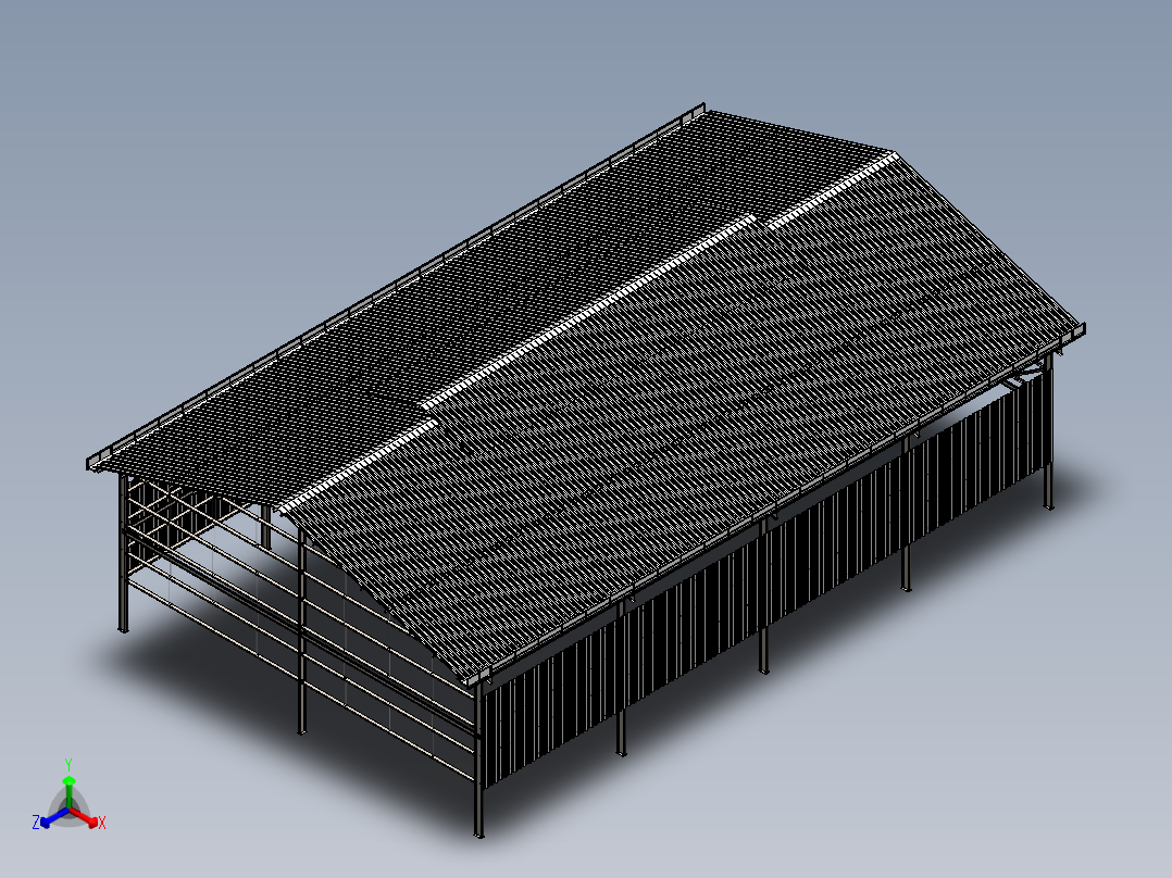 牛栏牛棚钢架屋（sw2016含所有特征正等轴测图