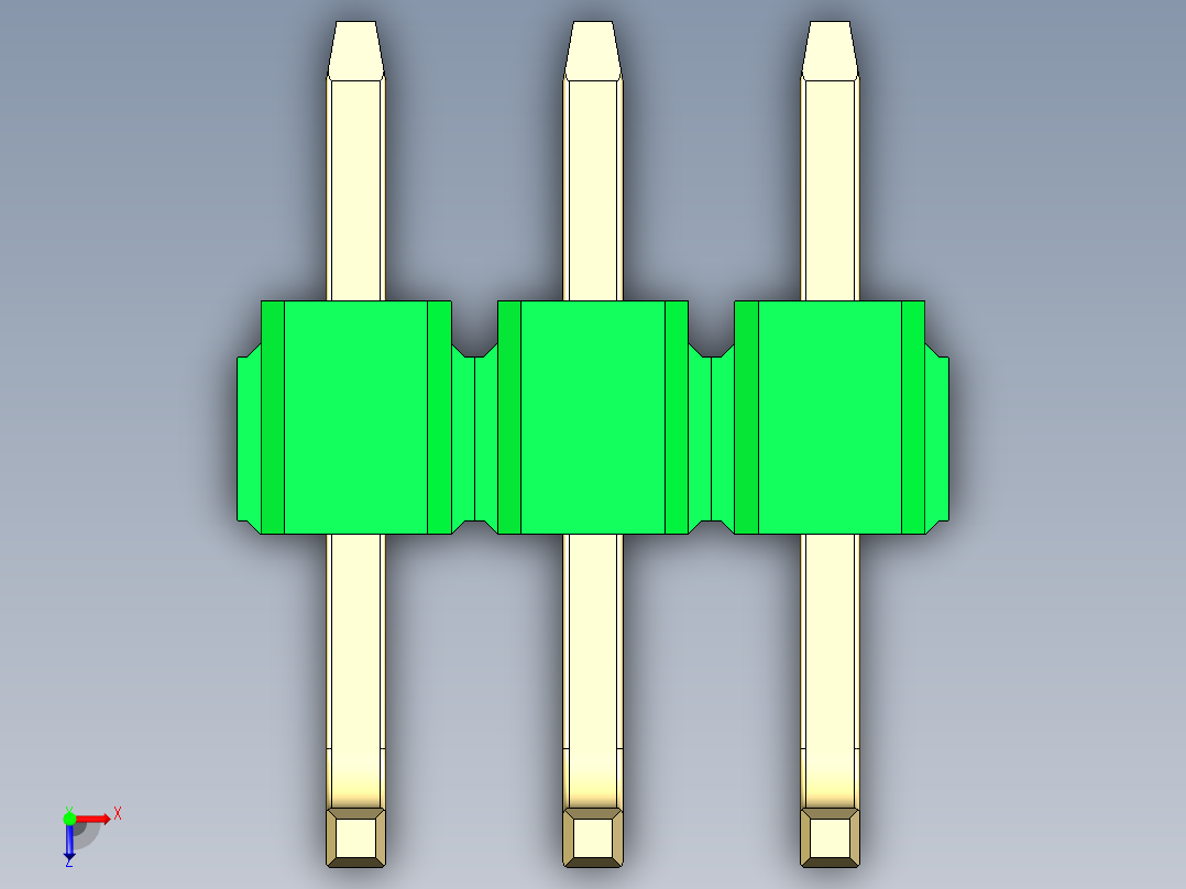 彩色公排针 100mil 2.54mm 系列-DS1022_green_03p_100mil_TypeU_rev1.0俯视图
