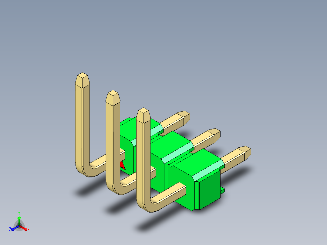 彩色公排针 100mil 2.54mm 系列-DS1022_green_03p_100mil_TypeU_rev1.0正等轴测图