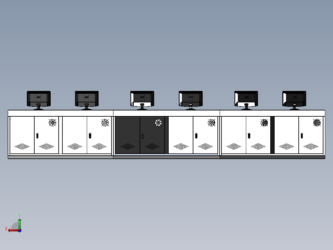 六工位带角度平面操作台后视图