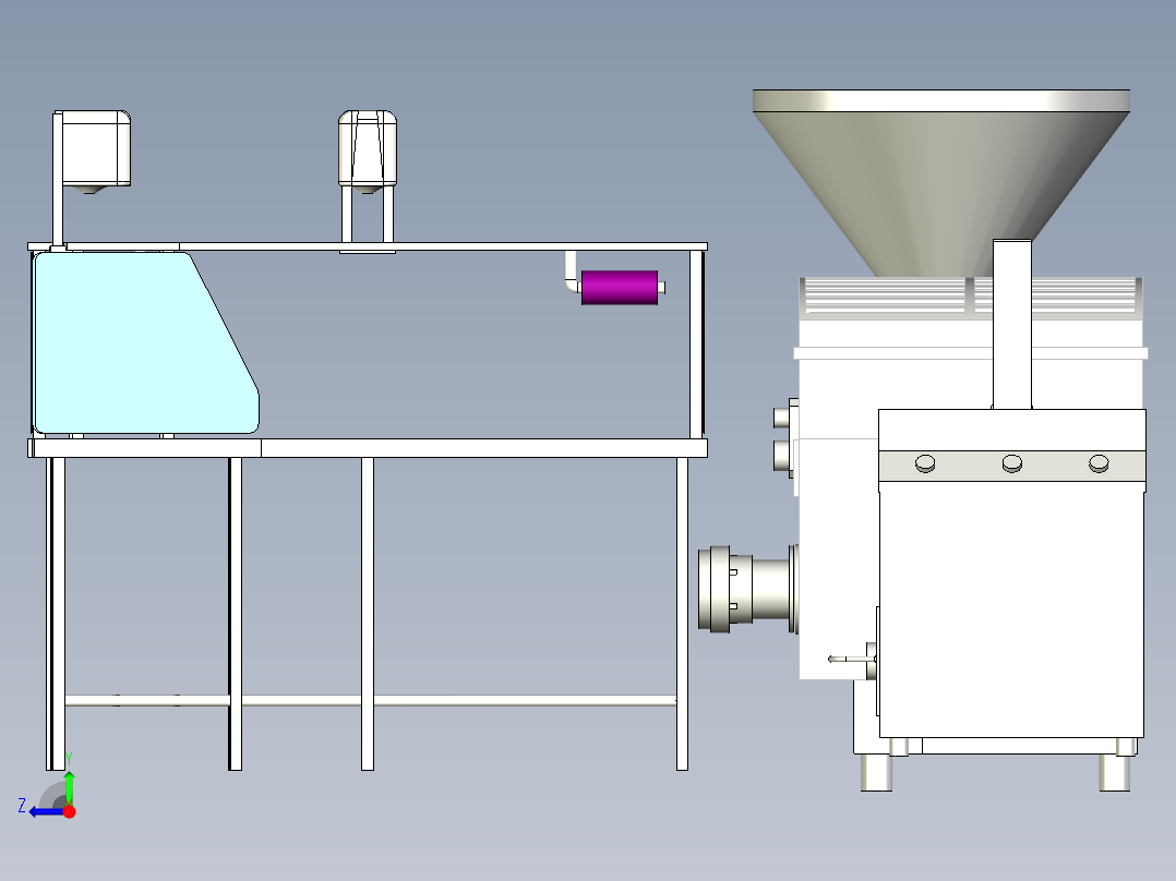 香肠生产设备设计模型右视图