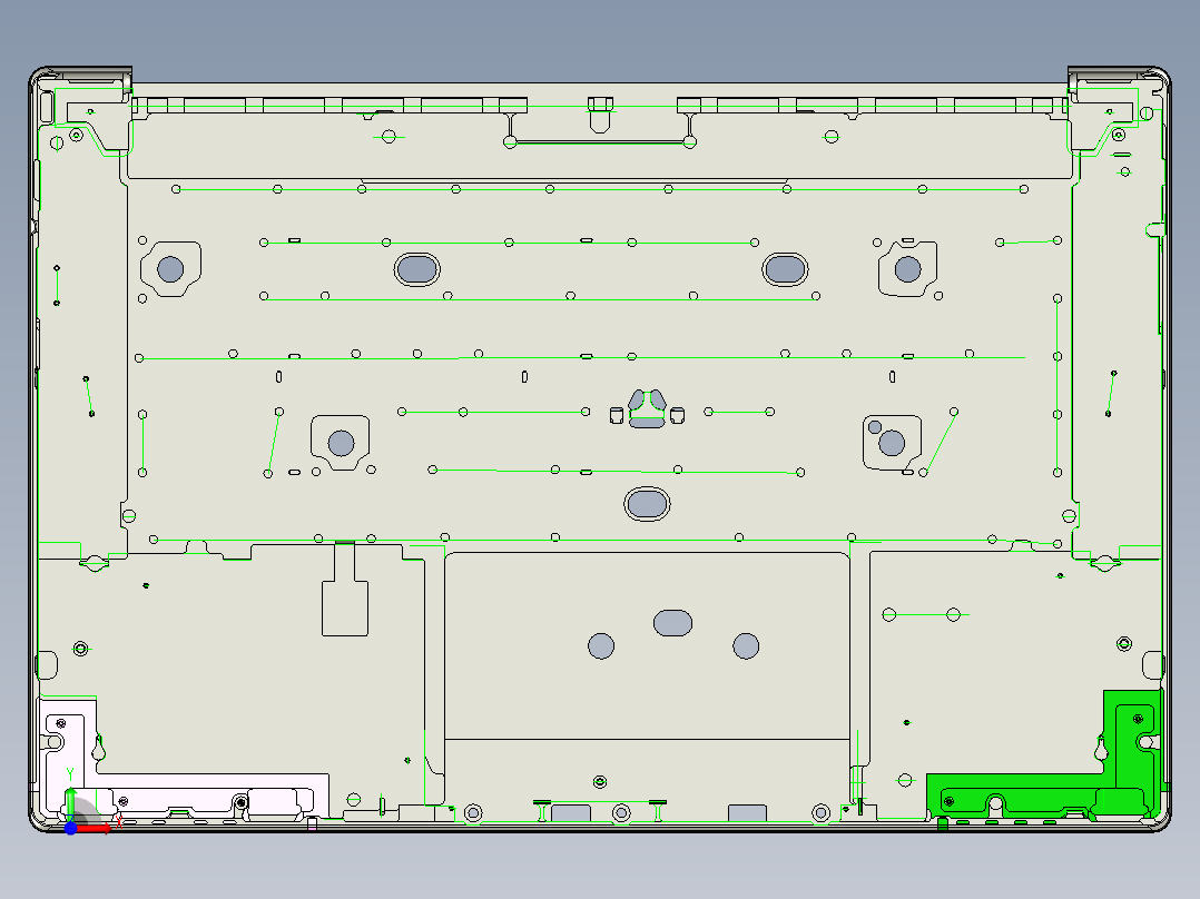 笔记本外壳铣hinge缺口+内腔程序模型前视图